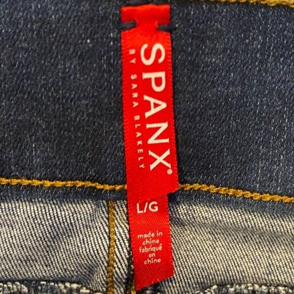 Spanx Womens Skinny Jeans Large Mid-Rise Distressed Hem Frayed Stretchy Denim Bl - Picture 7 of 16